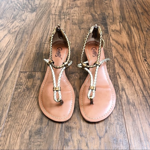 Carlos Santana • Friday sandals leopard pony hair gold braid strap wedge - Picture 4 of 11